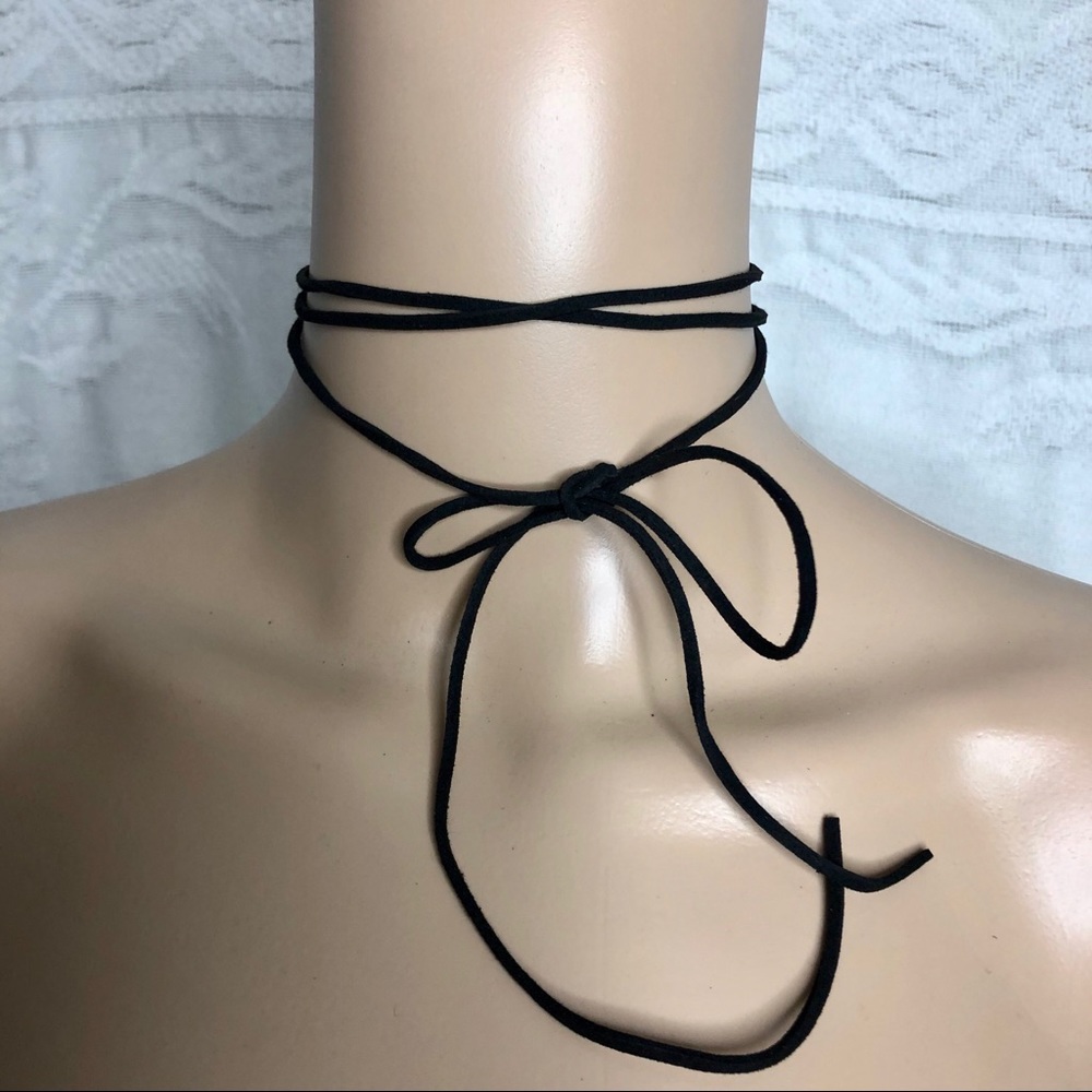 Black Suede Tie Choker - Picture 2 of 4